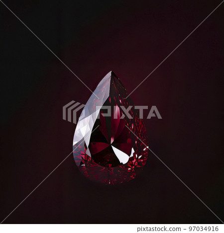 Ruby Pearl Cut Faceted Gemstone on Dark Red Background Ruby Pearl Cut Faceted Gemstone on Dark Red Background 97034916
