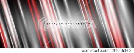 Vector 3D red and grey striped abstract wide banner. 97036330
