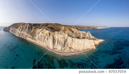 Cape Aspro cliffs aerial panorama from drone, Limassol, Cyprus 97037059