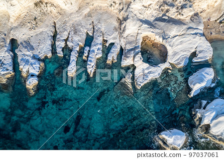 White rocks and sea caves coastal panorama view from above, near Paphos, Cyprus White rocks and sea caves coastal panorama view from above, near Paphos, Cyprus 97037061