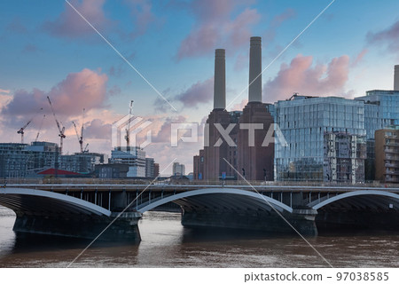 New Battersea Power Station in London England UK operating as a new shopping mall and cinema in newly opened residential and public centre in Battersea 97038585