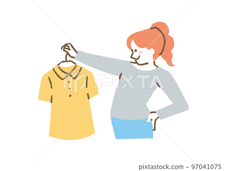 Woman examining clothes _ color Woman examining clothes _ color 97041075