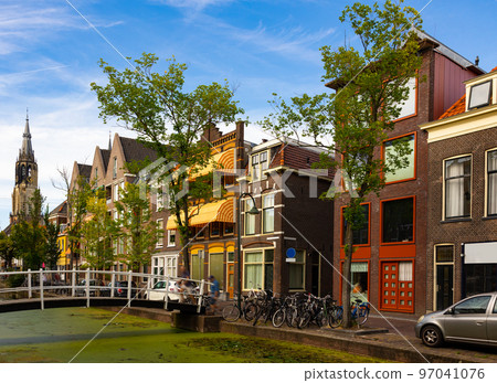 Streets along canal of Delft, Netherlands 97041076
