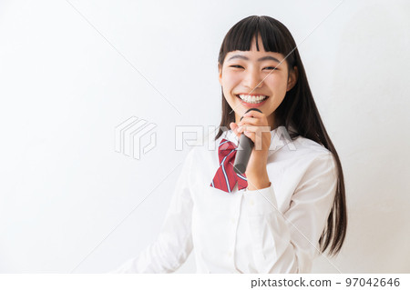Female student in uniform karaoke 97042646