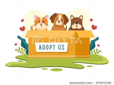 Adopt a Pet From an Animal Shelter in the Form of Cats or Dogs to Care for and Look After in Flat Cartoon Hand Drawn Templates Illustration Adopt a Pet From an Animal Shelter in the Form of Cats or Dogs to Care for and Look After in Flat Cartoon Hand Drawn Templates Illustration 97043200