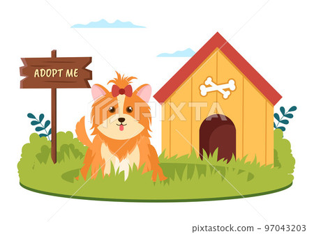 Adopt a Pet From an Animal Shelter in the Form of Cats or Dogs to Care for and Look After in Flat Cartoon Hand Drawn Templates Illustration 97043203