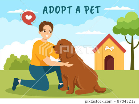 Adopt a Pet From an Animal Shelter in the Form of Cats or Dogs to Care for and Look After in Flat Cartoon Hand Drawn Templates Illustration Adopt a Pet From an Animal Shelter in the Form of Cats or Dogs to Care for and Look After in Flat Cartoon Hand Drawn Templates Illustration 97043212
