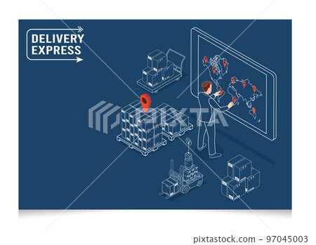 3D isometric Global logistics network concept with Export, Import, Transportation operation service, Cargo, Air, Road, Maritime delivery. Vector illustration EPS 10 3D isometric Global logistics network concept with Export, Import, Transportation operation service, Cargo, Air, Road, Maritime delivery. Vector illustration EPS 10 97045003