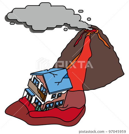 被火山噴發損壞的房屋的等軸圖 97045959