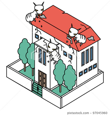 Isometric illustration of a house damaged by termites Isometric illustration of a house damaged by termites 97045960