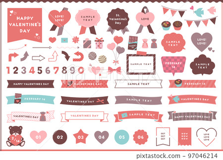 Cute Valentine's Day illustration, frame, and ribbon design set/with open path editable 97046214
