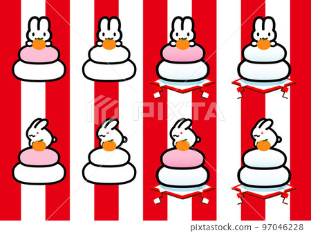 A set with a simple mirror rice cake and two simple cute rabbit characters A set with a simple mirror rice cake and two simple cute rabbit characters 97046228