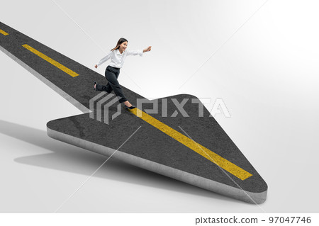 Asian businesswoman run on the road arrow 97047746