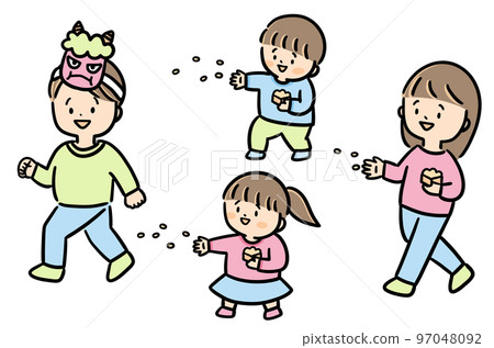 Children throwing beans on Setsubun Children throwing beans on Setsubun 97048092