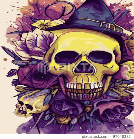 Gothic romantic human skull red roses and pink peonies with small pumpkins for halloween, clothing template and t-shirt design, day of the dead. Vector stickers, prints, patches vintage Gothic romantic human skull red roses and pink peonies with small pumpkins for halloween, clothing template and t-shirt design, day of the dead. Vector stickers, prints, patches vintage 97048252