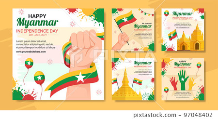Myanmar Independence Day Social Media Post Flat Cartoon Hand Drawn Templates Illustration 97048402