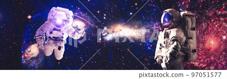 Astronaut in outer space . Astronaut wear full spacesuit for space operation . Elements of this image furnished by NASA space astronaut photos. 97051577