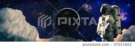 Astronaut in outer space . Astronaut wear full spacesuit for space operation . Elements of this image furnished by NASA space astronaut photos. 97051602