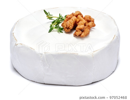 Fresh Brie or Camembert cheese Isolated on a white background Fresh Brie or Camembert cheese Isolated on a white background 97052468