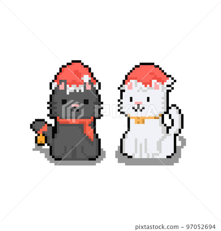 Pixel art christmas cat couple character. Pixel art christmas cat couple character. 97052694