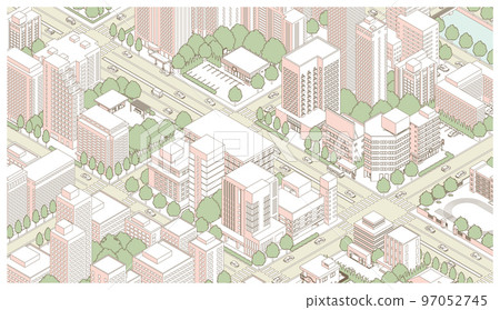 城市景觀的三維視圖。 97052745