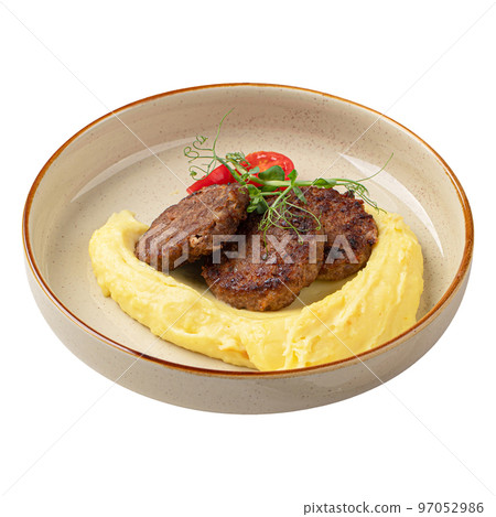 Isolated portion of cutlets with mashed potato 97052986