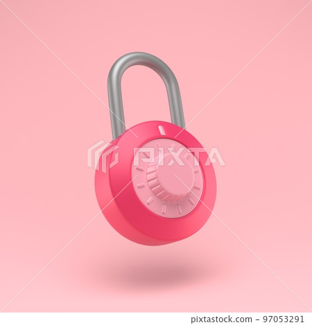 Padlock icon simple 3d illustration on pastel abstract background. Lock with combination. Minimal concept. 3d rendering 97053291