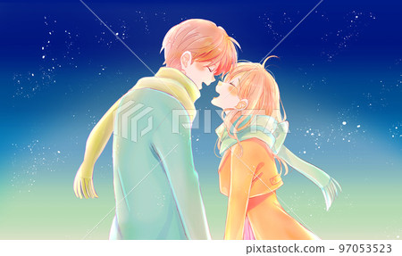 Man and woman facing each other winter night 97053523