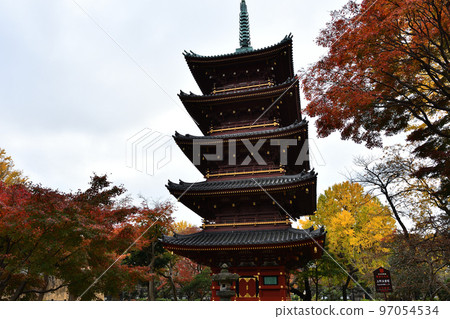 Autumnal leaves and five-storied pagoda Autumnal leaves and five-storied pagoda 97054534