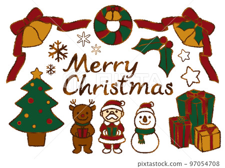 Fluffy hand-drawn style simple and cute Christmas illustration set gold brown Fluffy hand-drawn style simple and cute Christmas illustration set gold brown 97054708
