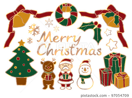 Fluffy hand-drawn style simple and cute Christmas illustration set gold Fluffy hand-drawn style simple and cute Christmas illustration set gold 97054709