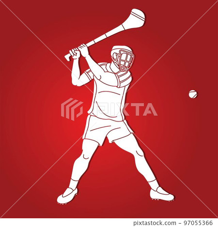 Hurling Sport Player Action Cartoon Graphic Vector 97055366