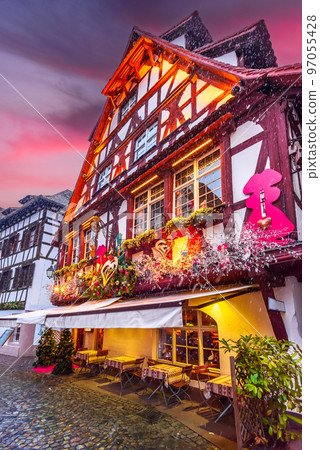 Strasbourg, Alsace. Petite France downtown with Christmas Market decorations, Marche de Noel 97055428