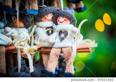 Salzburg, Austria - Winter traditional dolls ornaments for Christmas Tree, Christkindlmarkt 97055569