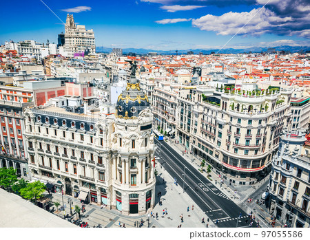Madrid, Spain. Skyline of Madrid with Edificio Metropolis and Gran Via 97055586
