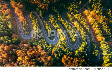 Bratocea Pass, Ciucas Mt. Winding road in Carpathian Mountains, Romania 97055595