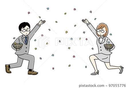 Businessman and businesswoman throwing confetti 97055776