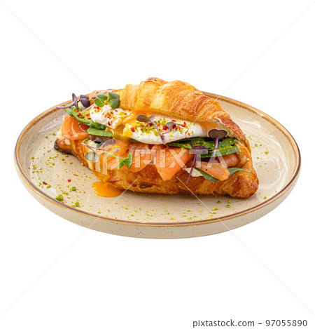Portion of salmon croissant sandwich Portion of salmon croissant sandwich 97055890