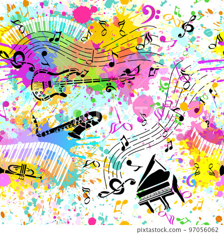 Vector Music background. Seamless pattern with Hand drawn doodle Musical Instruments, Retro musical equipment. Vector Music background. Seamless pattern with Hand drawn doodle Musical Instruments, Retro musical equipment. 97056062