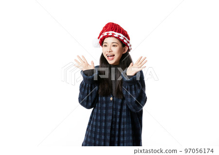 活力女孩戴着圣诞帽表情惊喜 97056174