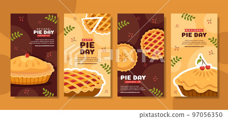 National Pie Day Social Media Stories Flat Cartoon Hand Drawn Templates Illustration 97056350