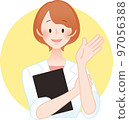 Female doctors and nurses guiding in white coats, professors, researchers, etc. 97056388