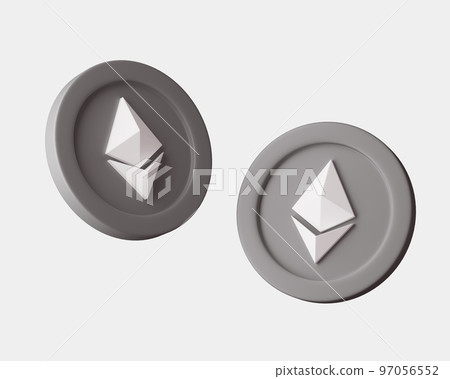 Cryptocurrency Ethereum coins from different viewes on white background. 3d render illustration with soft lights. Cryptocurrency Ethereum coins from different viewes on white background. 3d render illustration with soft lights. 97056552