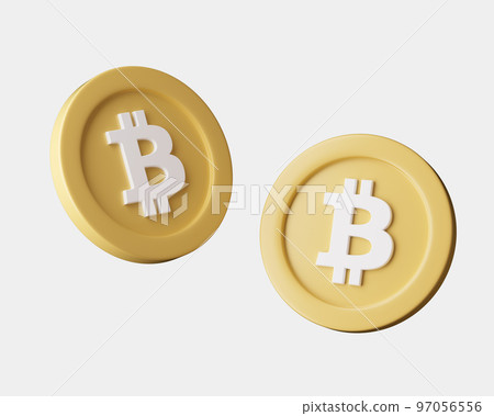 Cryptocurrency Bitcoins from different viewes on white background. 3d render illustration with soft lights. 97056556