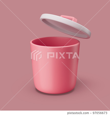 Open plastic bin or trachcan. Simple 3d render illustration on pastel background. Open plastic bin or trachcan. Simple 3d render illustration on pastel background. 97056673
