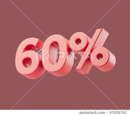 Sale 60 or sixty percent on pastel background. 3d render illustration. Isolated object Sale 60 or sixty percent on pastel background. 3d render illustration. Isolated object 97056701