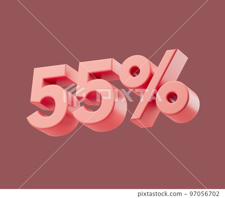 Sale 55 or fifty-five percent on pastel background. 3d render illustration. Isolated object 97056702