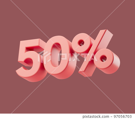 Sale 50 or fifty percent on pastel background. 3d render illustration. Isolated object 97056703