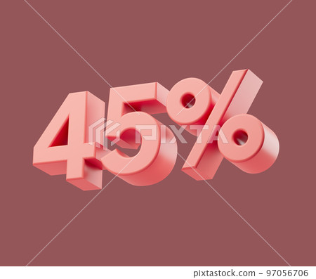 Sale 45 or forty-five percent on pastel background. 3d render illustration. Isolated object Sale 45 or forty-five percent on pastel background. 3d render illustration. Isolated object 97056706