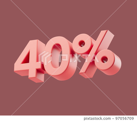 Sale 40 or forty percent on pastel background. 3d render illustration. Isolated object Sale 40 or forty percent on pastel background. 3d render illustration. Isolated object 97056709